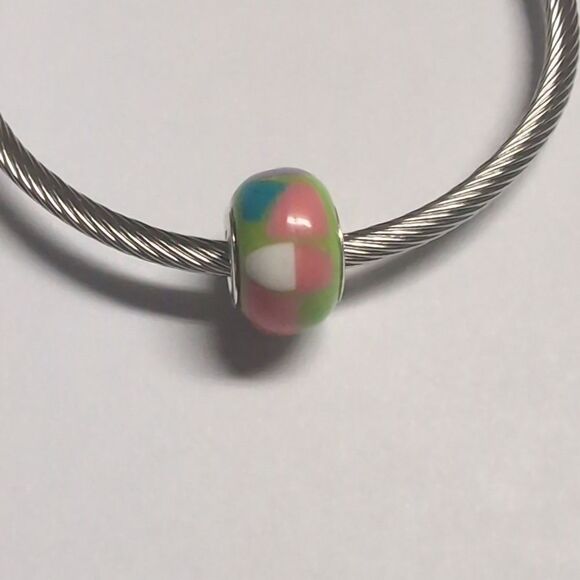 Green Pink White Blue Block Charm for Pandora Style Bracelet - Picture 1 of 5